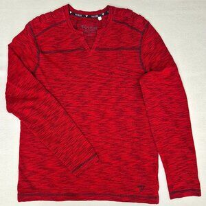 Guess Men’s Size L  Henley T-shirt Heathered Red Long Sleeve Lightweight Cotton